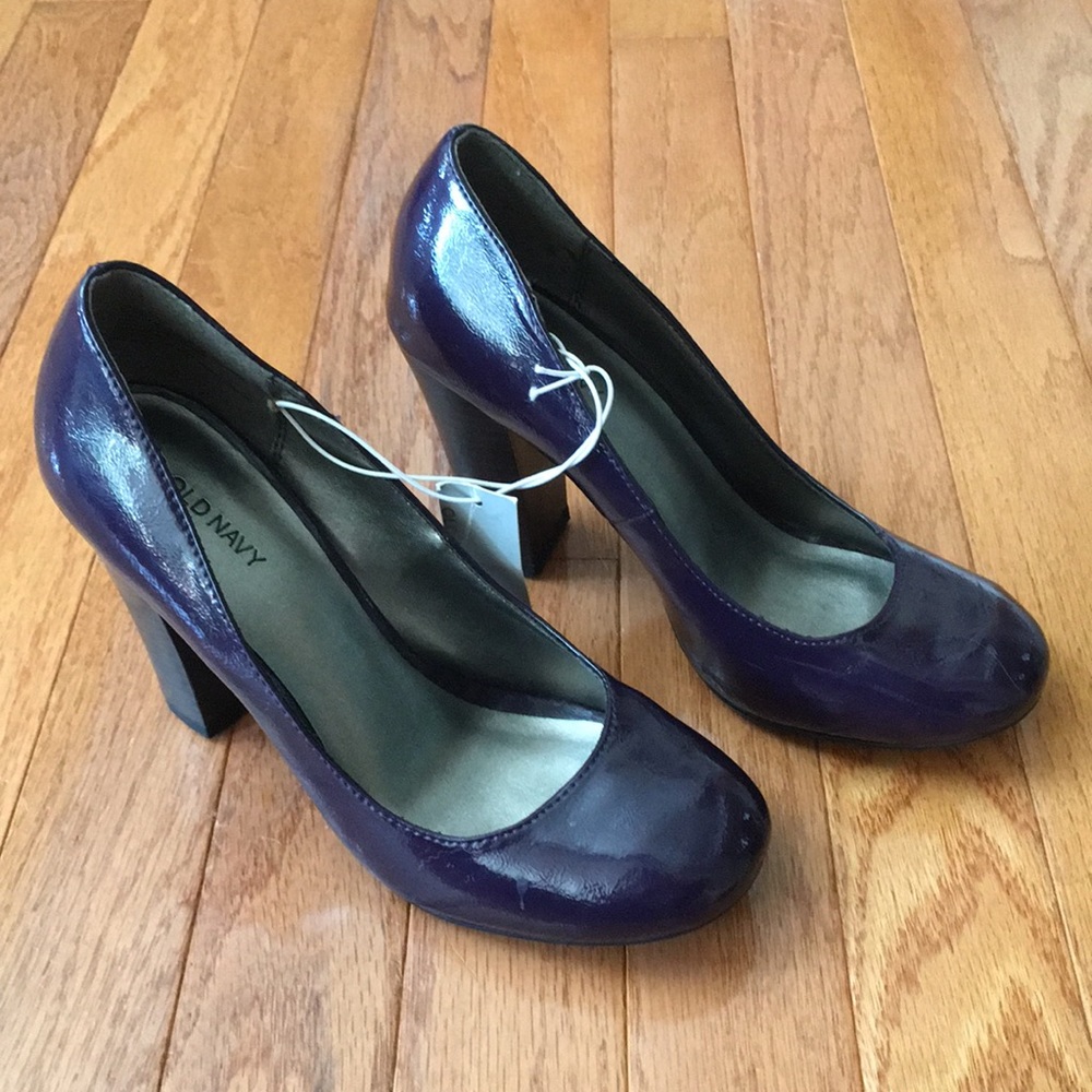 purple block heels